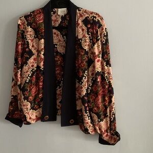 Casual Corner Floral Blazer - Black, Red, Cream